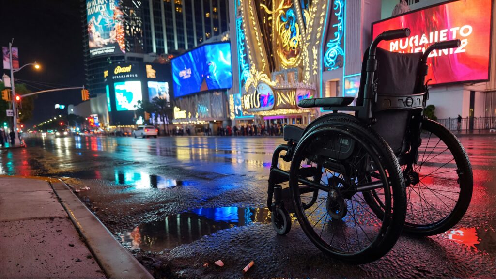 Juris digital a wheelchair in the street at night near a hotel and casino aac659fb 78fd 494d bbc9 e8dc85d5ed13