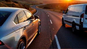 Cars driving on a scenic road