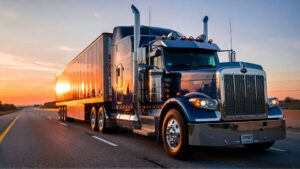 Shiny truck driving on highway