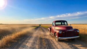 Vintage truck on dirt farm road