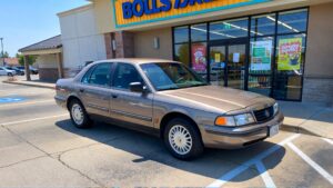 Brown car parked outside grocery store