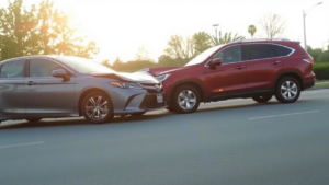 Two cars involved in a collision.