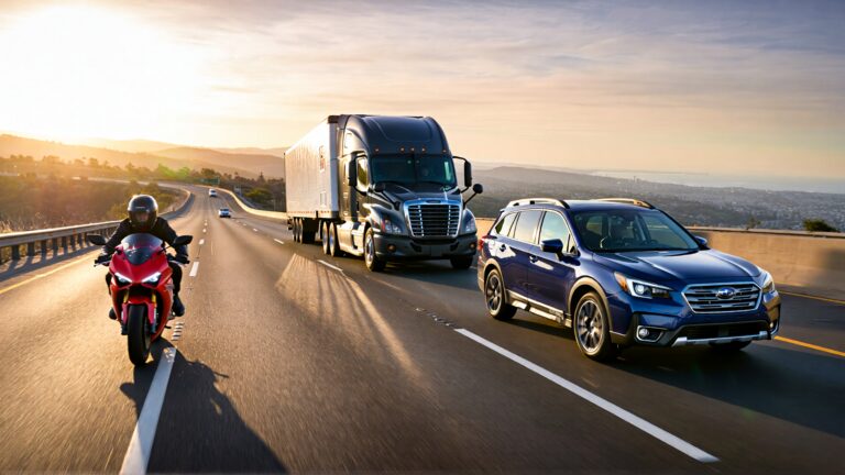 Juris digital a 2025 Subaru a truck tractor and a motorcycle on the highway 75da5419 4e97 4714 a2d6 fb42322bea07