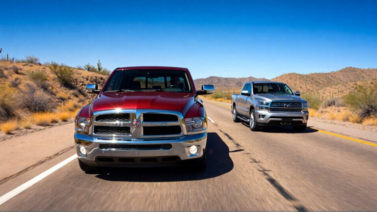 Juris digital a Dodge pickup truck and a silver pickup truck on the highway 734ab160 533d 4185 bfad d9746c4cb458