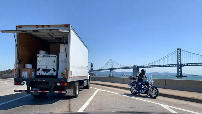 Juris Digital un cami&oacute;n de caja y una motocicleta en el Bay Bridge b6f94990 05cb 42ba 9de3 2651918beb35