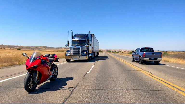 Juris Digital una motocicleta una camioneta pickup y un cami&oacute;n de gran tama&ntilde;o en la carretera 4b1a0a1b e9bf 4d9f 92cd 2bd77f103482