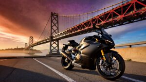 Motorcycle parked near Bay Bridge.