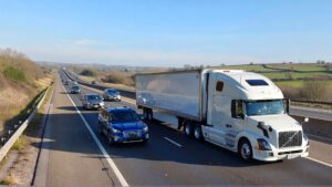 Highway scene with various vehicles