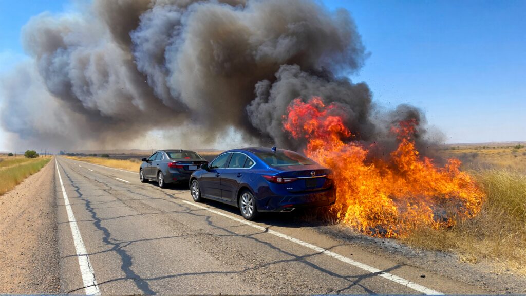 Juris digital two cars on the road and some grass on fire 592bc57c fa25 4161 9796 4f69e72204cf