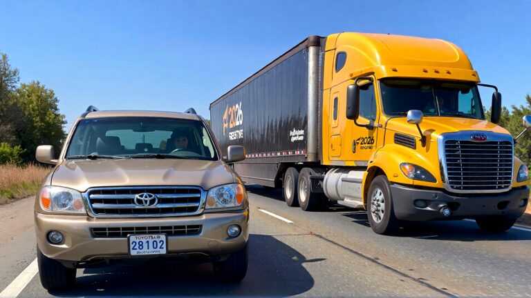 Juris Digital una camioneta SUV Toyota 2003 y un cami&oacute;n semirremolque Freightliner 2026 en la carretera ce1ad26d 4578 4d10 a4f5 4b153e4a3d93