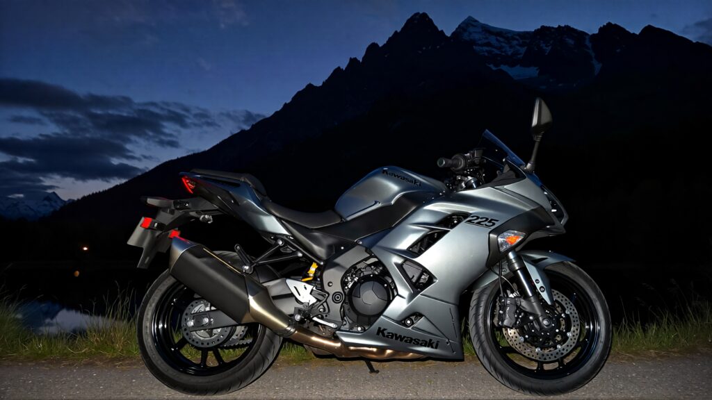 Juris digital a gray 2025 Kawasaki motorcycle near a mountain at night 71e2c53e 4490 4866 a26f d536c8ca7e62 1