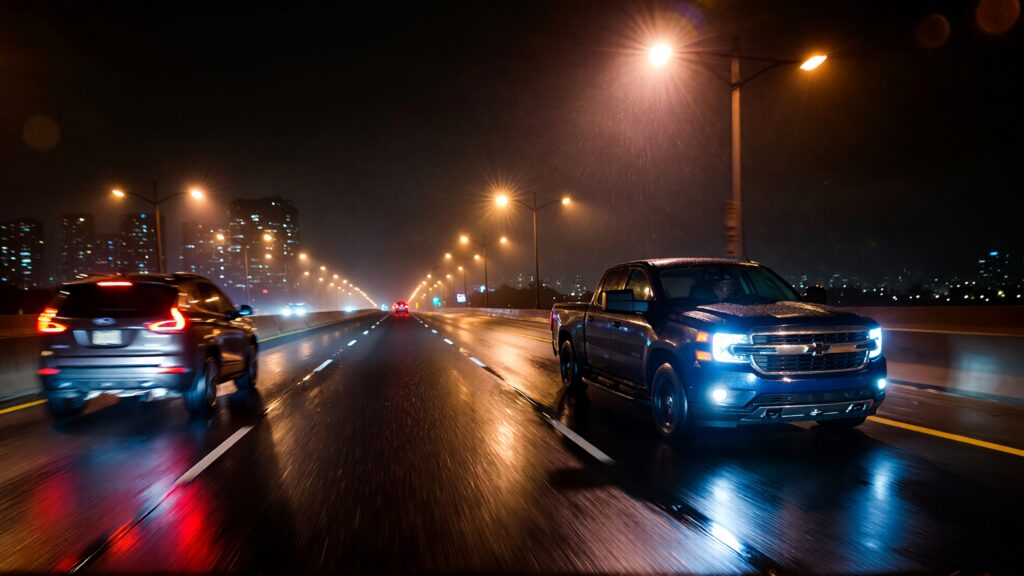 Juris digital a Chevrolet pick up and a Ford Edge on the road at night a5df03b8 f597 4b2e bd8f e89b646fd7c4