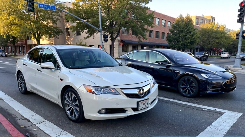 Samantha parian A white Acura and a black Tesla in an intersection in the afterno 98c350a9 92d9 4fd5 9f13 caeada13f4b9