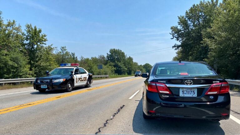 Police car and Toyota sedan on road